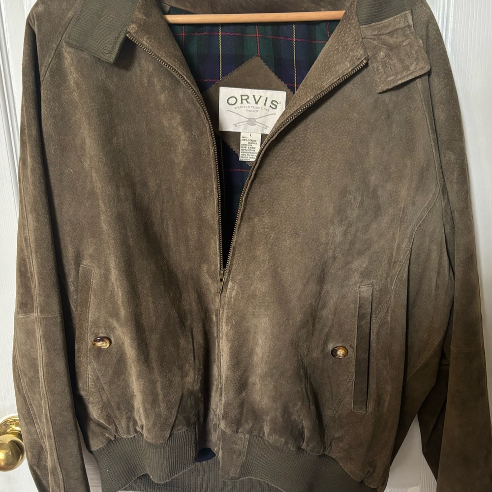 Orvis Men's Vintage Olive Suede Bomber Jacket